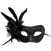 Siyah Renk Metalize Sim Görünümlü Parlak Tüylü Parti Maskesi 22x19 Cm