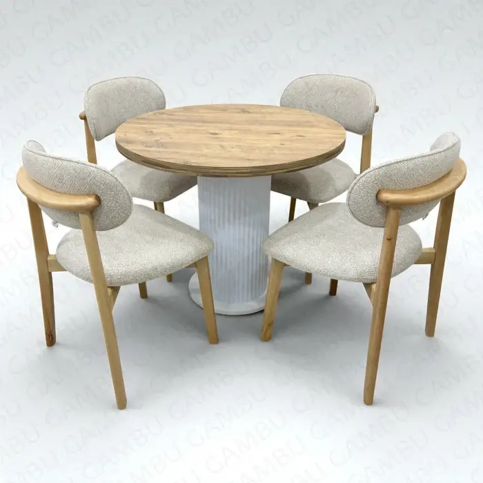 Yuvarlak Bohem Takım - Norte Naturel & Üst Ceviz Ayak Beyaz Ahşap