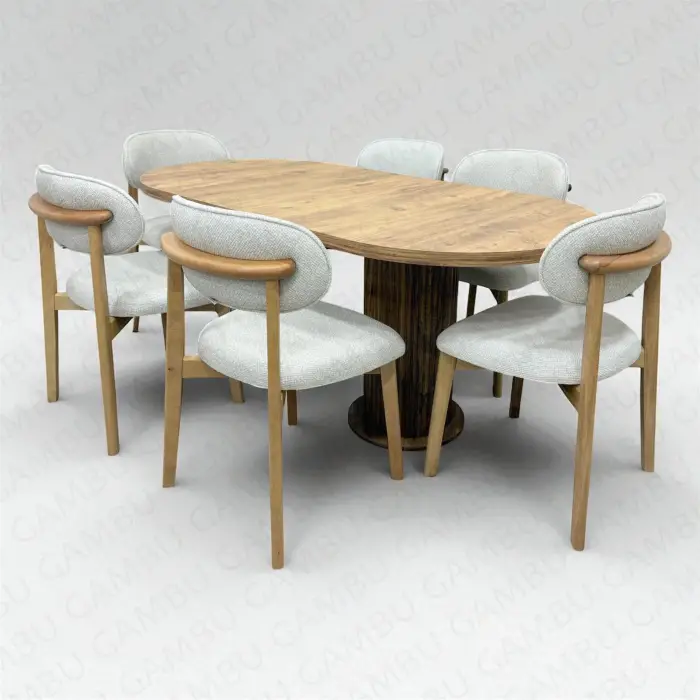 Bohem Masa Sandalye Takımı - Norte Naturel + Bohem Masa Üst Ceviz, Ayak Naturel