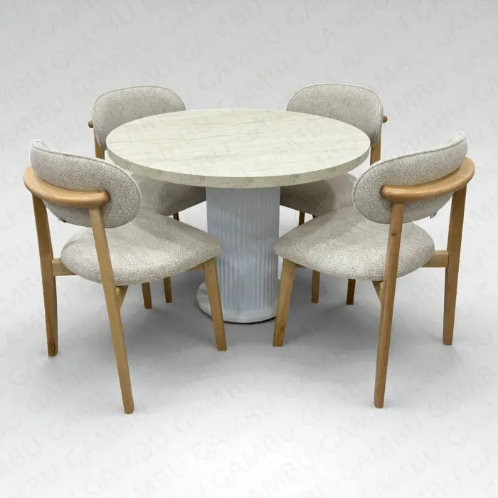 Yuvarlak Bohem Takım - Norte Naturel & Üst Traverten Ayak Beyaz