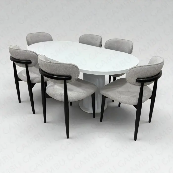 Bohem Masa Sandalye Takımı - Polo Siyah + Bohem Masa Üst Beyaz, Ayak Beyaz