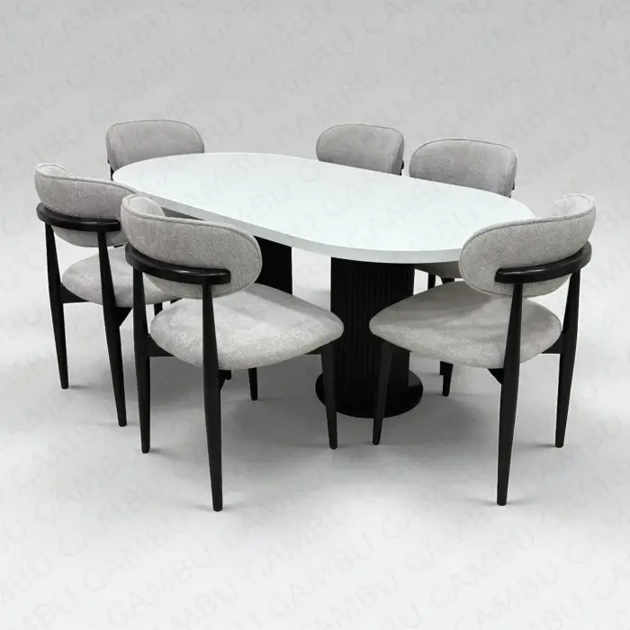 Bohem Masa Sandalye Takımı - Polo Siyah + Bohem Masa Üst Beyaz, Ayak Siyah