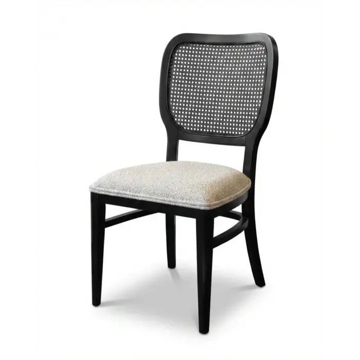 Soft Hasırlı Ahşap Sandalye - Siyah