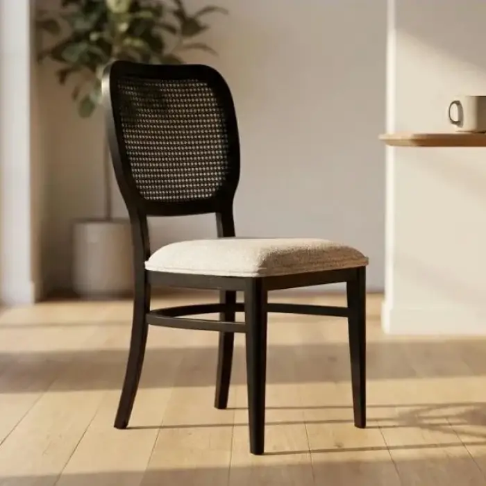 Soft Hasırlı Ahşap Sandalye - Siyah