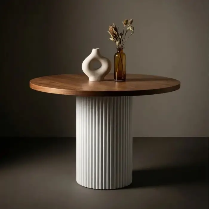 Yuvarlak Kayın Masa - Naturel & Beyaz