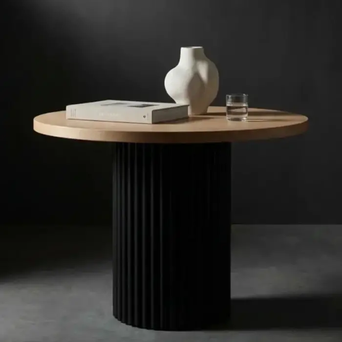 Yuvarlak Kayın Masa - Naturel & Siyah