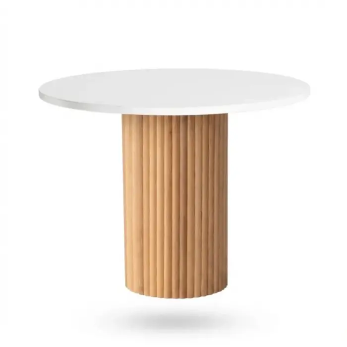 Yuvarlak Kayın Masa - Beyaz & Naturel