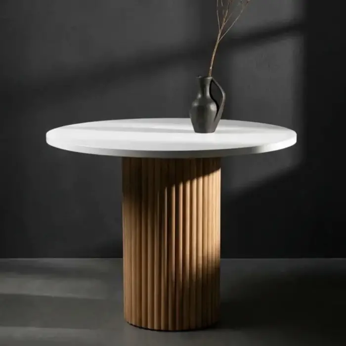 Yuvarlak Kayın Masa - Beyaz & Naturel
