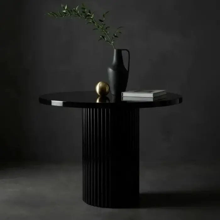 Yuvarlak Kayın Masa - Parlak Siyah