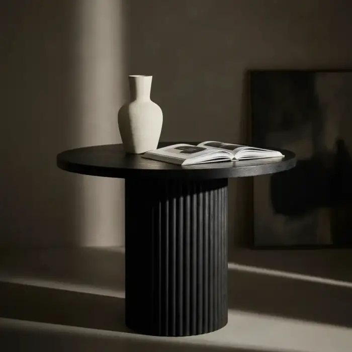 Yuvarlak Kayın Masa - Mat Siyah