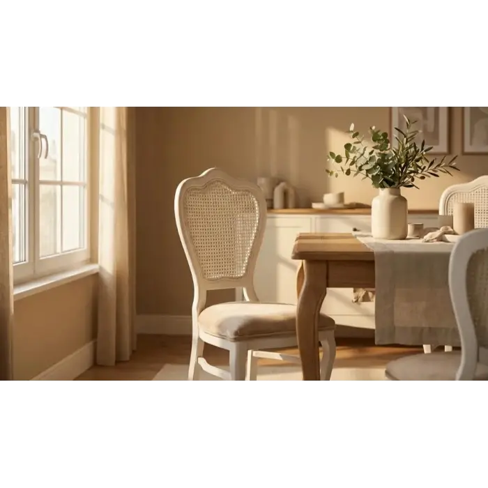 Klasik Hasırlı Ahşap Sandalye - Beyaz