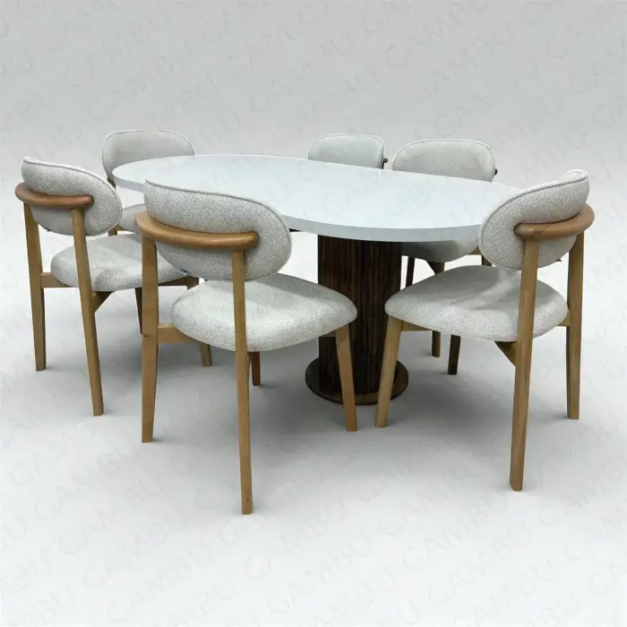 Bohem Masa Sandalye Takımı - Norte Naturel + Bohem Masa Üst Beyaz, Ayak Naturel