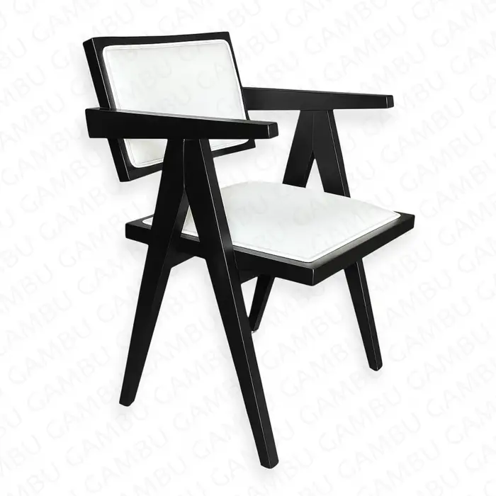 Leydi Kollu Döşemeli Ahşap Sandalye - Siyah