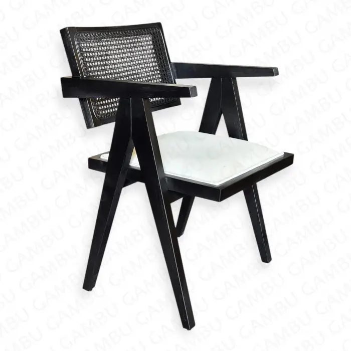 Leydi Kollu Hasırlı Ahşap Sandalye - Siyah