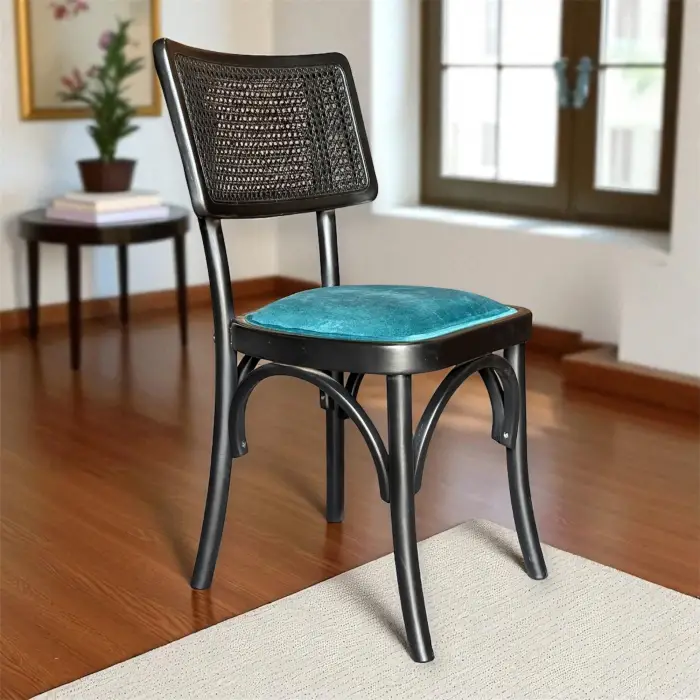 Sofa Hasırlı Ahşap Sandalye - Siyah