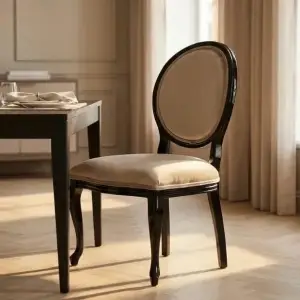 Madalyon Döşemeli Ahşap Sandalye - Siyah