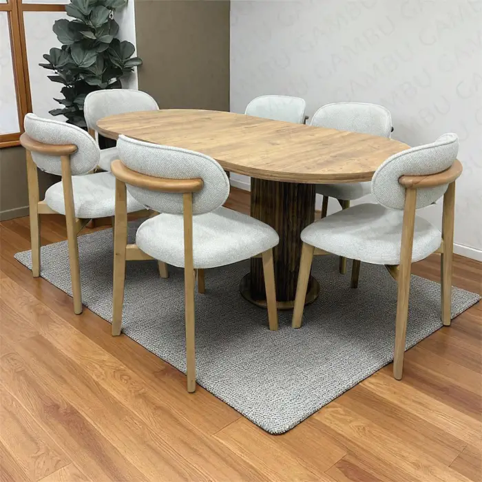 Bohem Masa Sandalye Takımı - Norte Naturel + Bohem Masa Üst Ceviz, Ayak Naturel