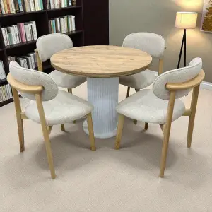 Yuvarlak Bohem Takım - Norte Naturel & Üst Ceviz Ayak Beyaz Ahşap