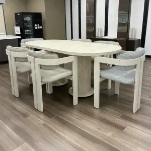 Bohem Masa Sandalye Takımı - T Sandalye Krem + Bohem Masa Üst Traverten, Ayak Traverten