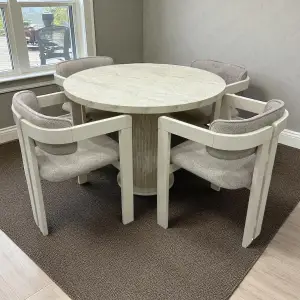 Yuvarlak Bohem Takım - T Sandalye Krem & Üst Traverten Ayak Traverten