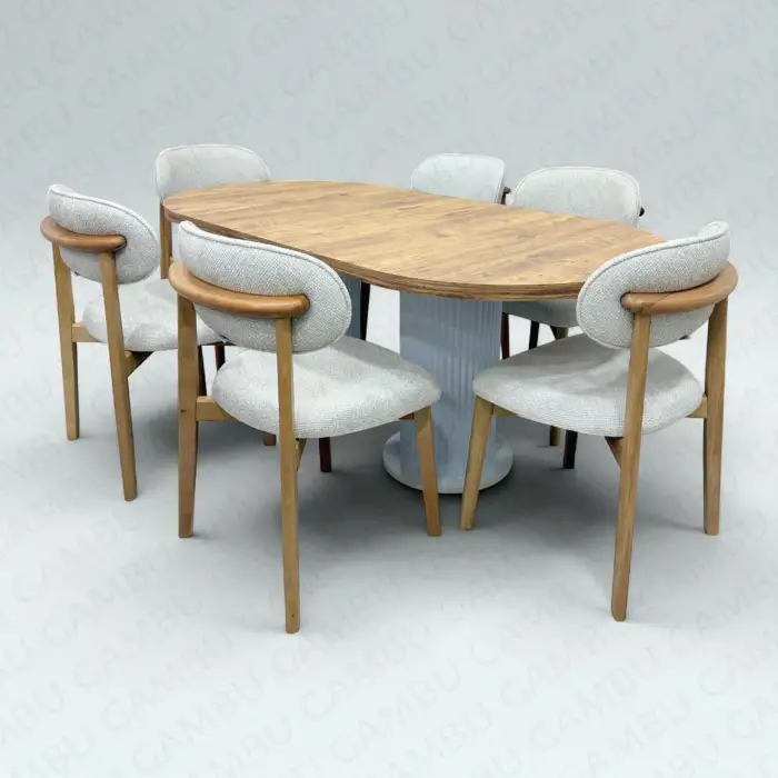 Bohem Masa Sandalye Takımı - Norte Naturel + Bohem Masa Üst Ceviz, Ayak Beyaz