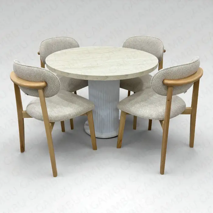 Yuvarlak Bohem Takım - Norte Naturel & Üst Traverten Ayak Beyaz