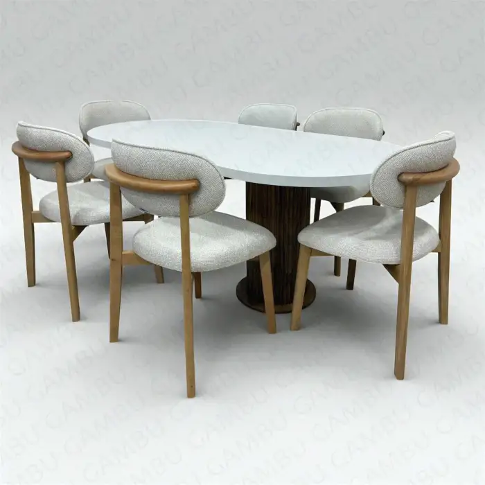 Bohem Masa Sandalye Takımı - Norte Naturel + Bohem Masa Üst Beyaz, Ayak Naturel