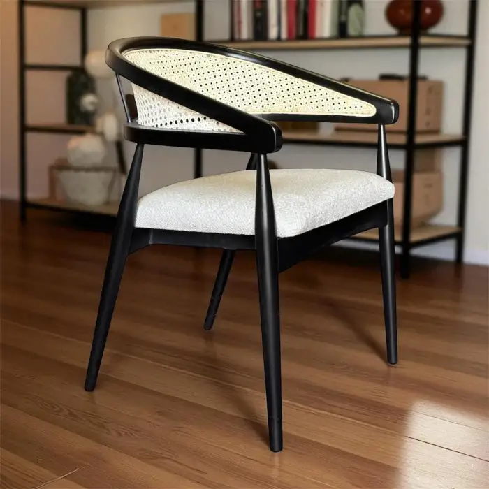 Gazel Hasırlı Ahşap Sandalye - Siyah