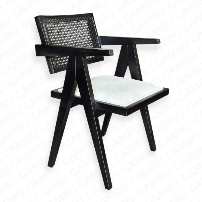 Leydi Kollu Hasırlı Ahşap Sandalye - Siyah