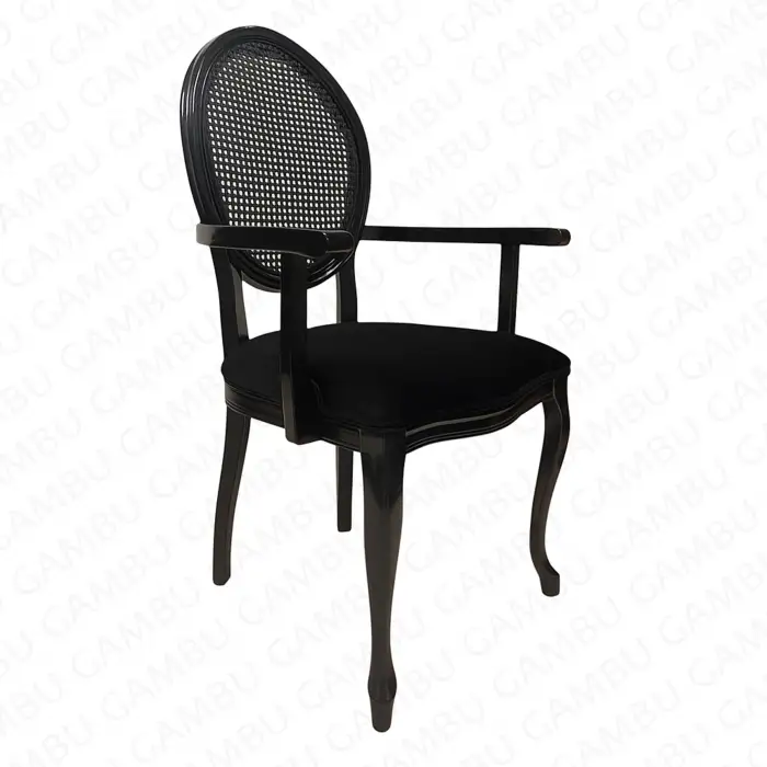 Madalyon Kollu Hasırlı Ahşap Sandalye - Siyah