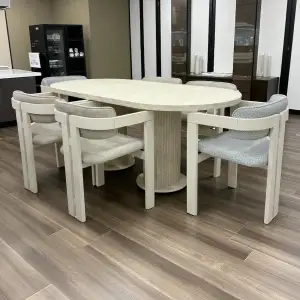 Bohem Masa Sandalye Takımı - T Sandalye Krem + Bohem Masa Üst Traverten, Ayak Traverten