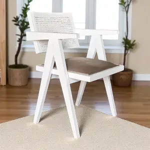 Leydi Kollu Hasırlı Ahşap Sandalye - Beyaz