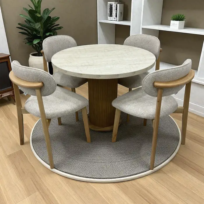 Yuvarlak Bohem Takım - Norte Naturel & Üst Traverten Ayak Naturel