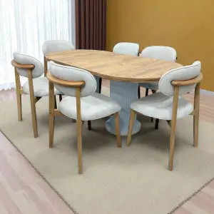 Bohem Masa Sandalye Takımı - Norte Naturel + Bohem Masa Üst Ceviz, Ayak Beyaz