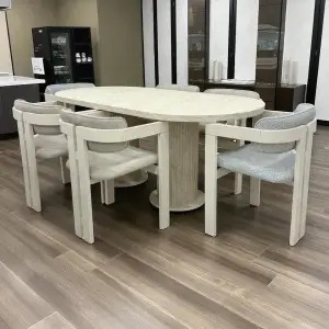 Bohem Masa Sandalye Takımı - T Sandalye Krem + Bohem Masa Üst Traverten, Ayak Traverten