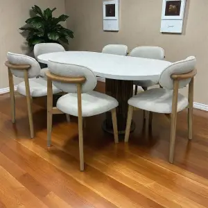 Bohem Masa Sandalye Takımı - Norte Naturel + Bohem Masa Üst Beyaz, Ayak Naturel