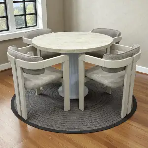 Yuvarlak Bohem Takım - T Sandalye Krem & Üst Traverten Ayak Beyaz