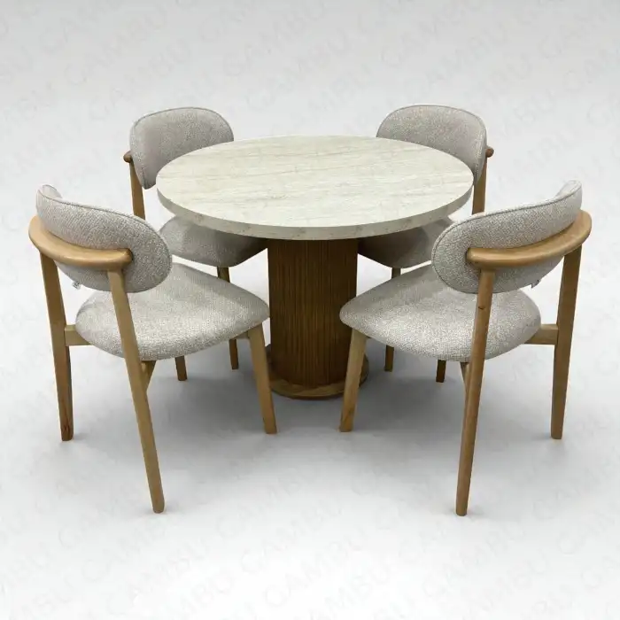 Yuvarlak Bohem Takım - Norte Naturel & Üst Traverten Ayak Naturel