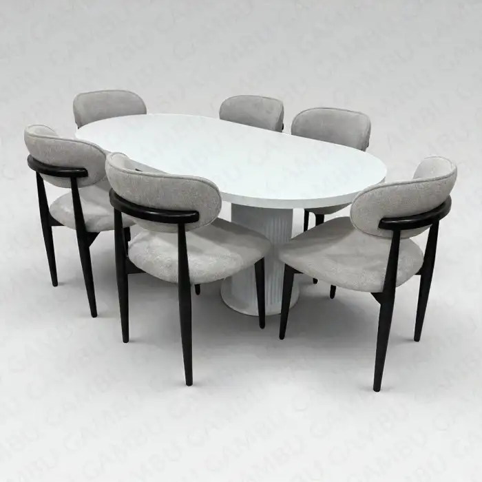 Bohem Masa Sandalye Takımı - Polo Siyah + Bohem Masa Üst Beyaz, Ayak Beyaz