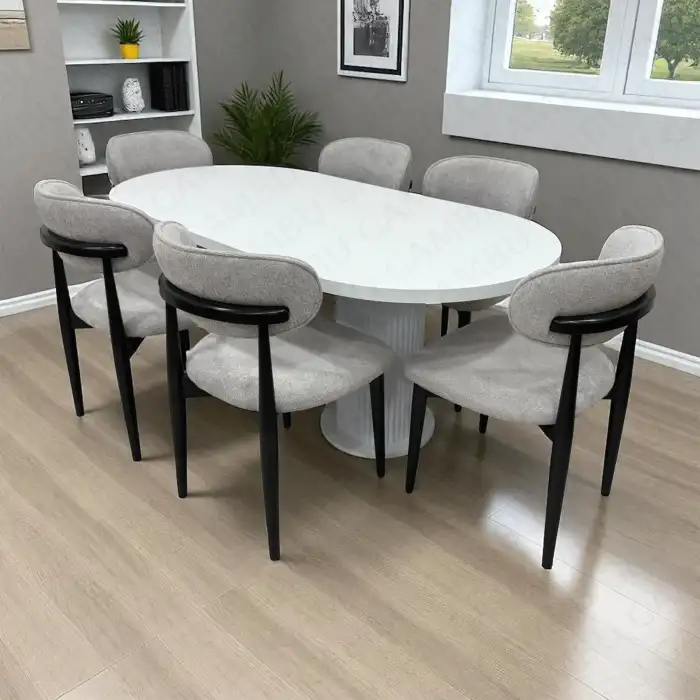 Bohem Masa Sandalye Takımı - Polo Siyah + Bohem Masa Üst Beyaz, Ayak Beyaz