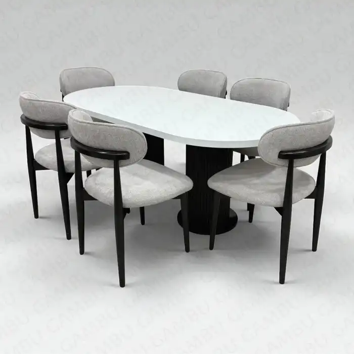 Bohem Masa Sandalye Takımı - Polo Siyah + Bohem Masa Üst Beyaz, Ayak Siyah