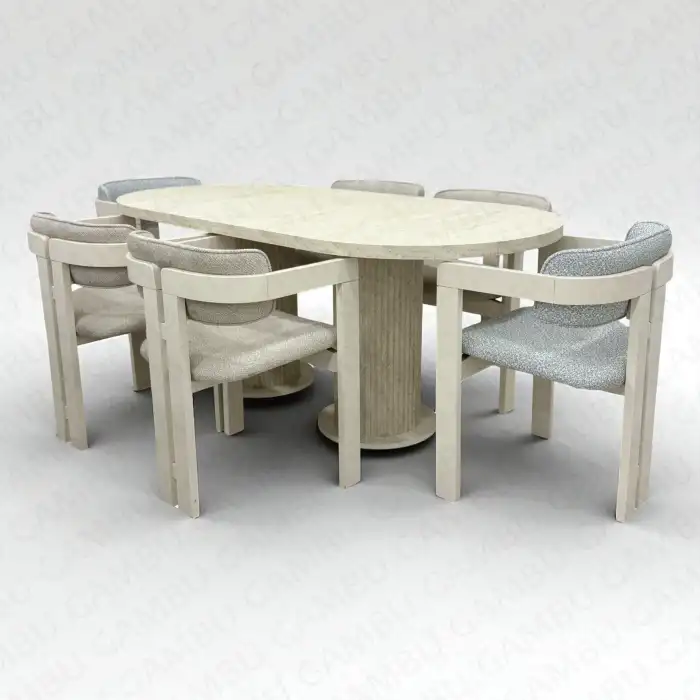 Bohem Masa Sandalye Takımı - T Sandalye Krem + Bohem Masa Üst Traverten, Ayak Traverten