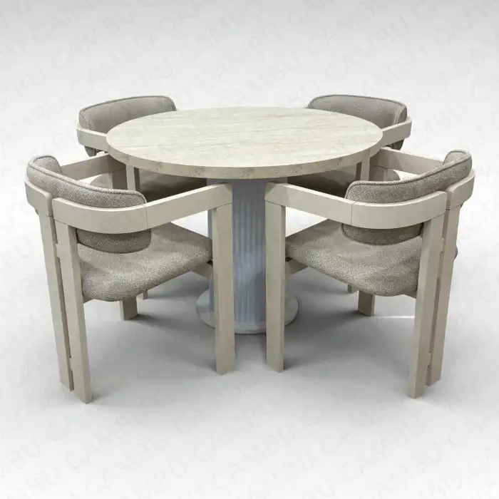 Yuvarlak Bohem Takım - T Sandalye Krem & Üst Traverten Ayak Beyaz