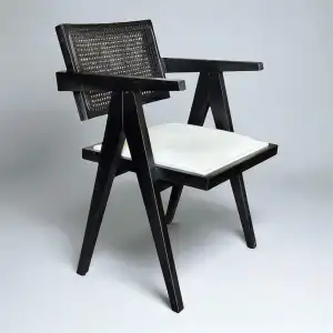 Leydi Kollu Hasırlı Ahşap Sandalye - Siyah