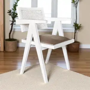 Leydi Kollu Hasırlı Ahşap Sandalye - Beyaz