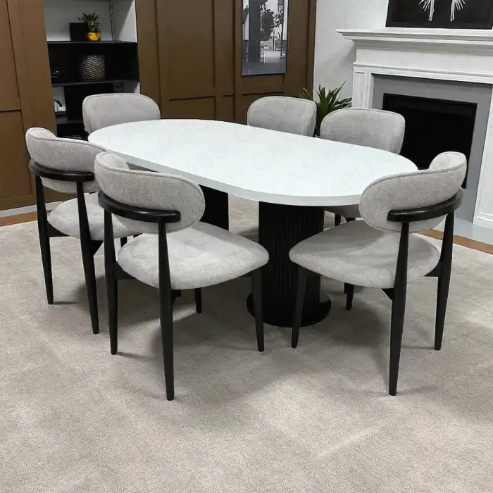 Bohem Masa Sandalye Takımı - Polo Siyah + Bohem Masa Üst Beyaz, Ayak Siyah