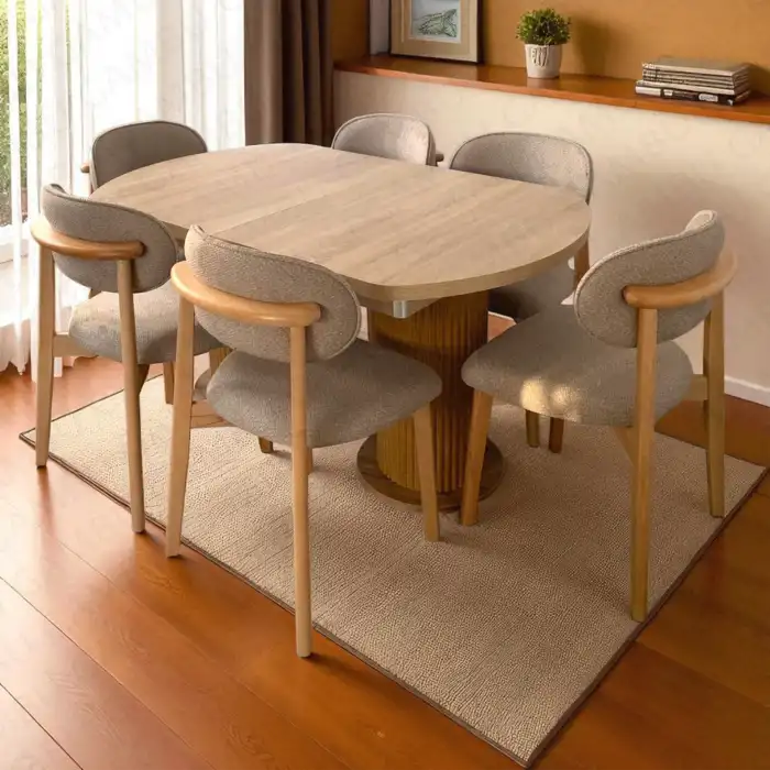 Bohem Açılır Masa Sandalye Takımı - Norte Naturel + Bohem Açılır Masa Üst Ceviz, Ayak Naturel