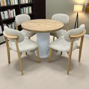 Yuvarlak Bohem Takım - Norte Naturel & Üst Ceviz Ayak Beyaz