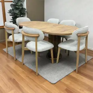 Bohem Masa Sandalye Takımı - Norte Naturel + Bohem Masa Üst Ceviz, Ayak Naturel