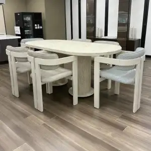 Bohem Masa Sandalye Takımı - T Sandalye Krem + Bohem Masa Üst Traverten, Ayak Traverten